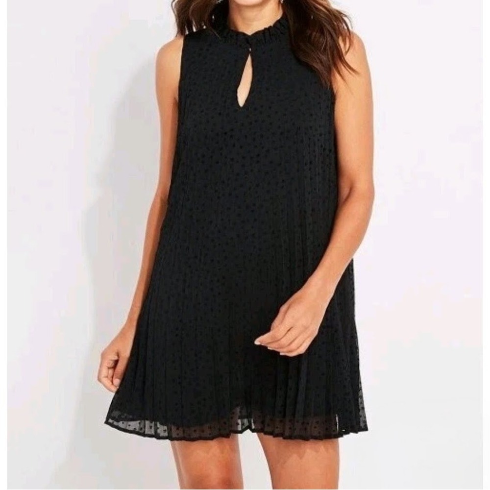 Vineyard Vines Women's S Pleated Tiny Stars Swing Dress Black Ruffle Keyhole NEW